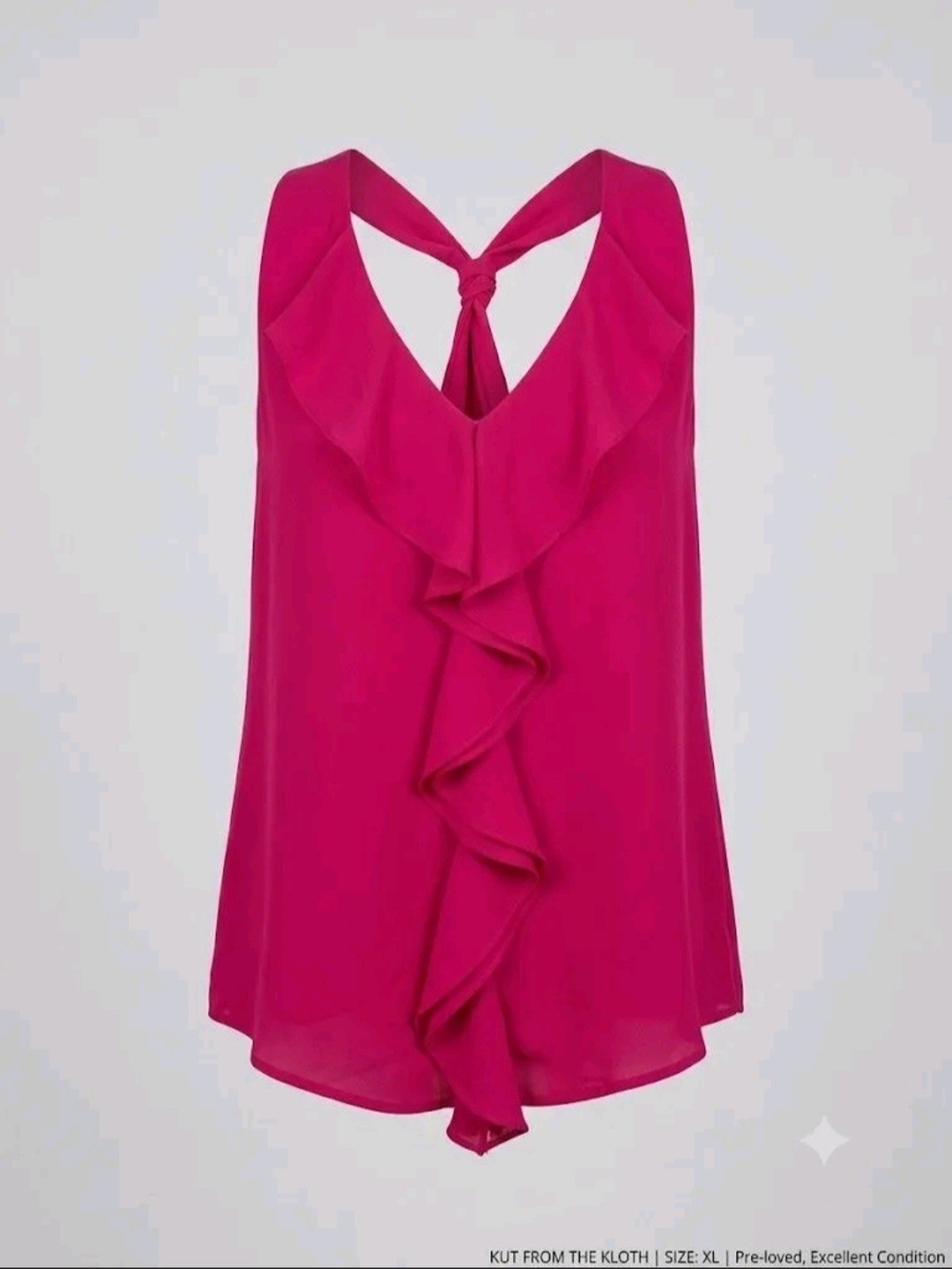 Kut from the Kloth Fuchsia Ruffle Front Knotted Racerback Cami